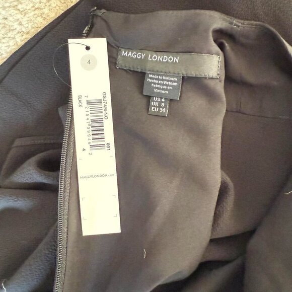 Maggy London Flutter Sleeve Crepe Sheath Dress | Black | Womens Size 4 - Picture 5 of 5